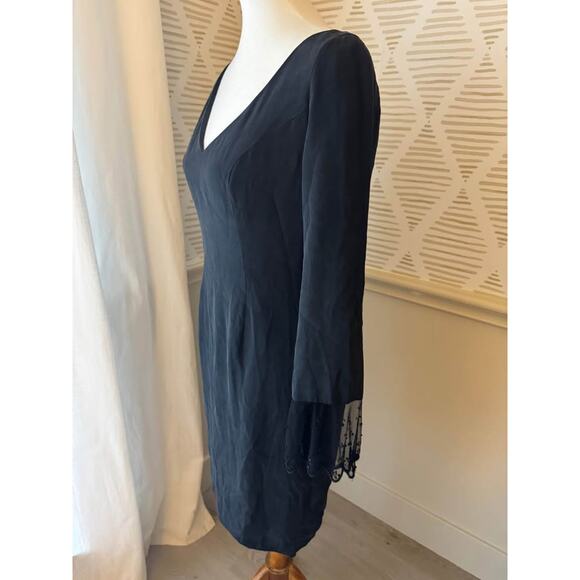 Eva Chun Women’s Size 12 Vintage Black 100% Silk Lace Sleeve Dress - Picture 4 of 9